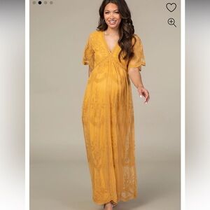 PinkBlush Mustard Lace Mesh Overlay Maternity Maxi Dress NEW